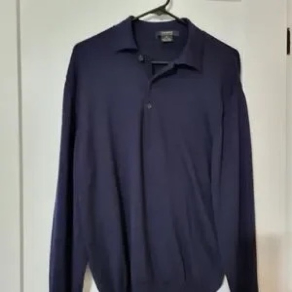 Men's Navy Polo Sweater - Classic Long Sleeve